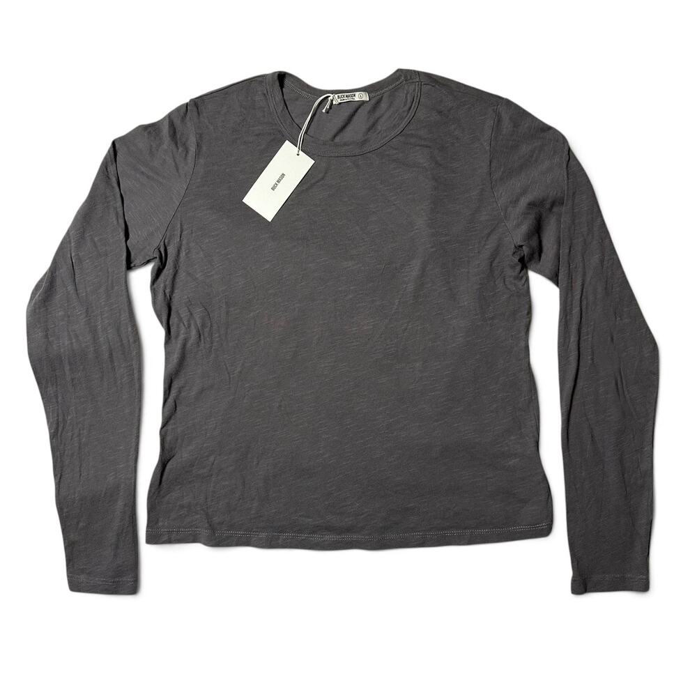 Buck Mason Slub LS Slim Crew Tee Womens Size L Faded Black Made in USA NWT